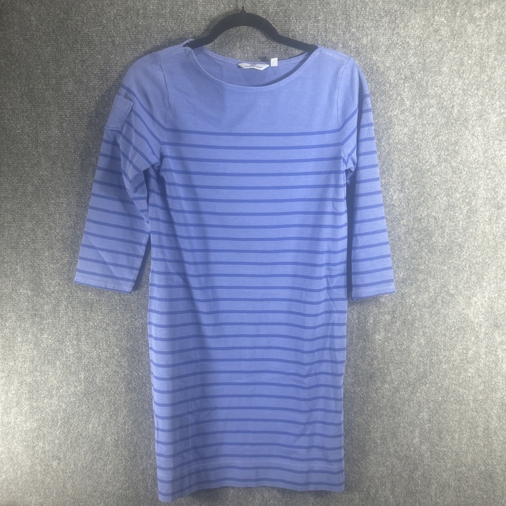 Vineyard Vines Shift Dress Women Size 2XS Blue Cotton Striped Boat Neck Pullover